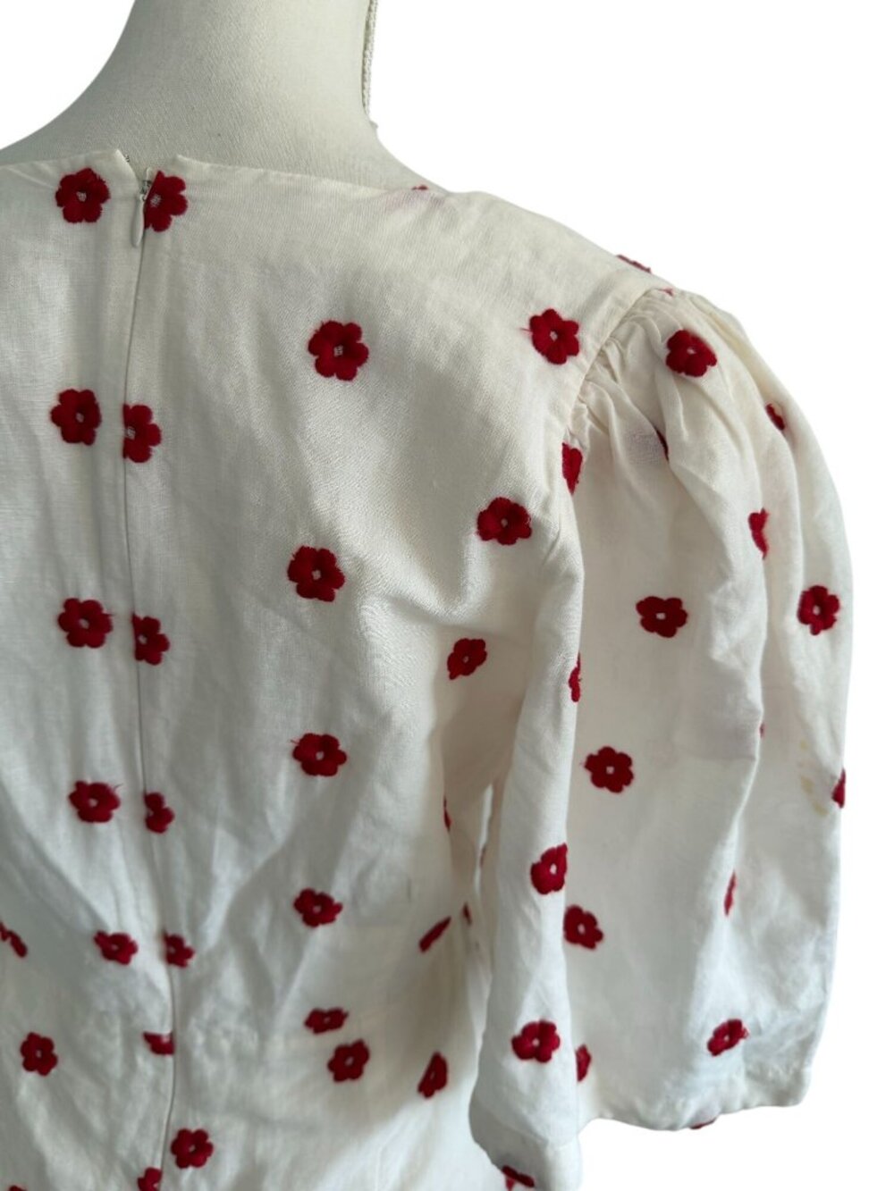 RHODE Mariana White Red Mini Floral Cotton Dress Size 8 - Picture 5 of 10